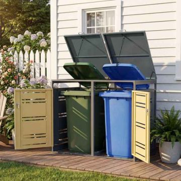 Outdoor container storage unit, for 2 containers, Grey/yellow, 132 × 117 × 80 cm