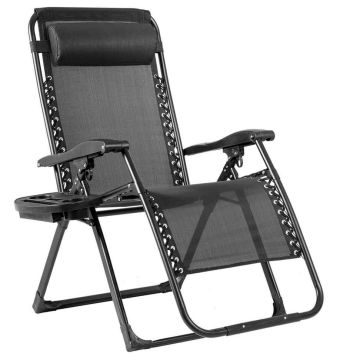 Outdoor chair, Reclining, with cup holder, Black
