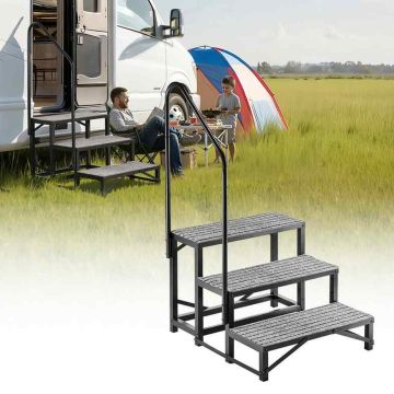 Välistrepp VEVOR HXTJSFT-3, 3 astet, 1 käsipuu, 715 × 1310 × 780 mm