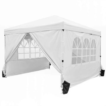 Outdoor gazebo, 4 removable panels, White, 300 × 300 × 250–268 cm