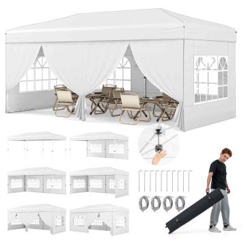 Outdoor Gazebo, 6 Removable Walls, White, 300 × 600 × 8.2-8.8 ft