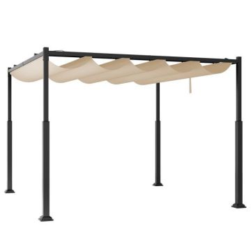 Outdoor Pergola with Retractable Canopy, 310 x 310 cm, Beige