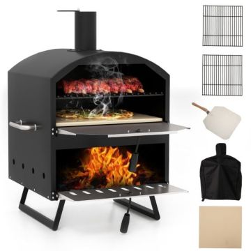 Outdoor Pizza Oven, Wood-Fired, Black and Silver, 24 × 21 × 32.5 inches