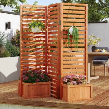 Outdoor privacy screen, 3-piece, with 2 double planters, Yellow, 157 × 50 × 168 cm