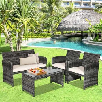 Outdoor rattan furniture set, 4 pieces