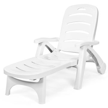 Outdoor chaise longue, 5 positions, 2 casters, 30 × 73.5 × 22 in