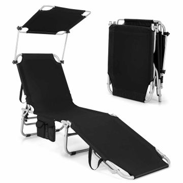 Outdoor chaise longue, foldable, 5 positions, Black, 145–193 × 55 × 84–35 cm