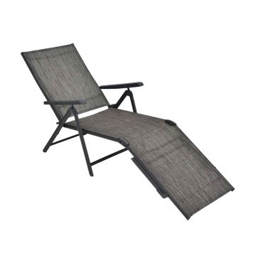 Outdoor chaise longue, foldable, 5 positions, Grey, 63.5 × 21.5 × 79.5 cm