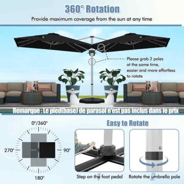 Outdoor umbrella, 360° rotation, 5 tilt positions, 300 × 300 × 261 cm