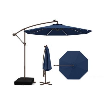 Outdoor umbrella, 40 LED lights, Blue, 300 × 300 × 250–280 cm