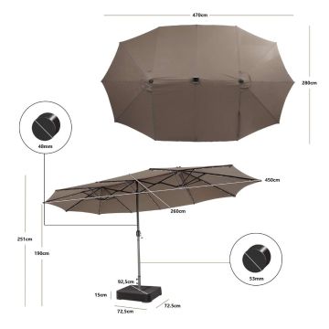 Outdoor umbrella, Double, 48 LED lights, 470 × 280 × 251 cm