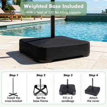 Outdoor umbrella, Double-sided, 12 ribs, with base, 450 × 280 × 252 cm