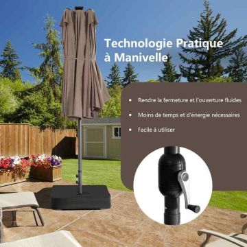 Outdoor umbrella, double-sided, 48 LED lights, brown, 470 × 280 × 251 cm