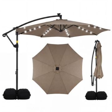 Outdoor umbrella, tilt, LED, brown