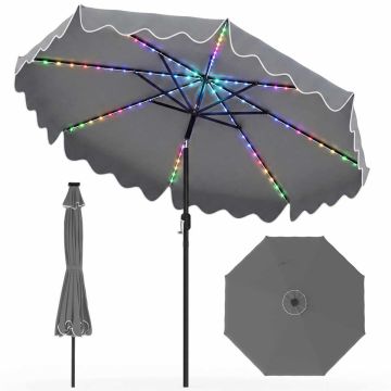 Outdoor umbrella with LED lighting, 104 LED bulbs, Gray, Ø 274 × 274 cm