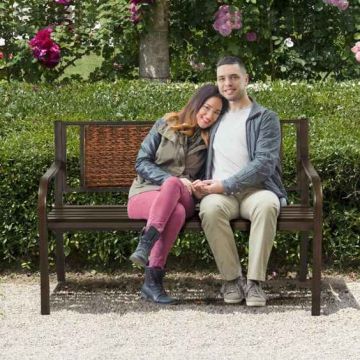 Outdoor garden bench, PE rattan, powder-coated steel