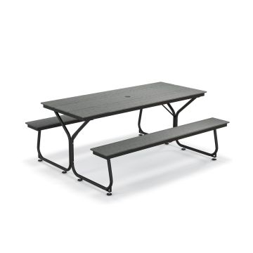 Outdoor table and bench set, 6-8 seats, 72 × 59 × 30 inches