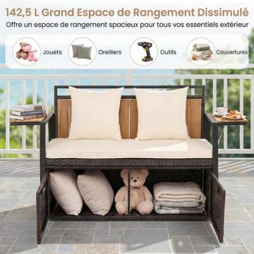 Outdoor bench with storage compartment, 2-seater, 142.5 l, White, 120 × 82 × 51 cm
