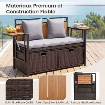 Outdoor bench with storage, 2-seater, 142.5 l, Grey, 120 × 82 × 51 cm