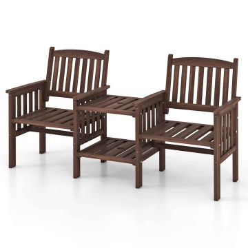 Outdoor bench, 2 chairs and table, Brown/white, 165.1 × 61 × 88.9 cm