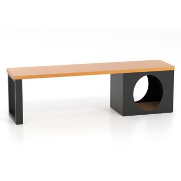 Outdoor bench, 3-seater, with cat house, 150 × 38 × 44 cm