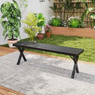 Outdoor bench, two-seater, X-shaped legs, Black, 138 × 46 × 36 cm