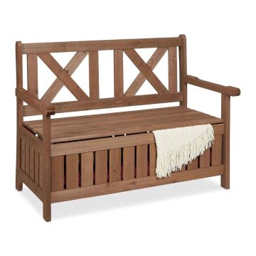 Уличная скамья Relaxdays 10038654.0, 2-местная с ящиком, Коричневая, 115 × 85 × 60 см