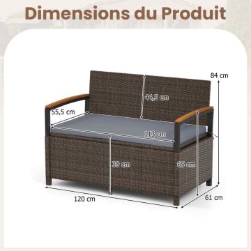 Outdoor bench with storage box, 175 l, 120 × 84 × 61 cm