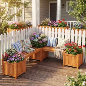 Outdoor bench with pots, 2 pots, 105 × 26.5 × 29.5 cm