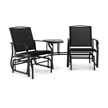 Outdoor rocking chair, double with table, 195.58 × 86.36 × 91.44 cm