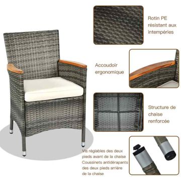 Outdoor dining set, 9 pieces, 8 seats, Grey, 190 × 90 × 74 cm