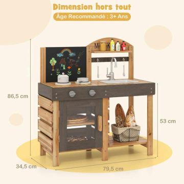 Outdoor play kitchen, 2 stoves, 79.5 × 34.5 × 86.5 cm