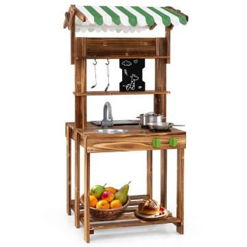 Outdoor play kitchen, double-sided, with barbecue, Brown, 63 × 56 × 115 cm