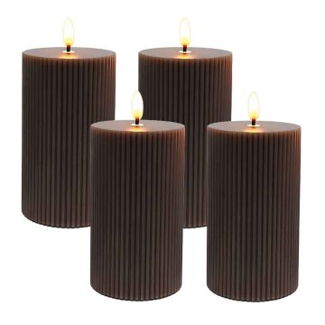 Набор восковых LED-свечей Relaxdays, 4 шт, Коричневый, Ø 7,5 × 13 см