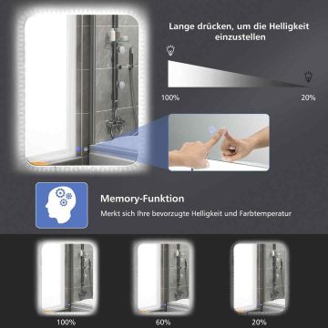 LED-зеркало для ванной, 3 цветовые температуры, 80 × 60 см