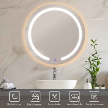 LED bathroom mirror, round, touch switch, Ø 49.5 × 2.5 cm