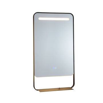 LED bathroom mirror, With open shelf, Black, 80 × 60 × 3.5 cm