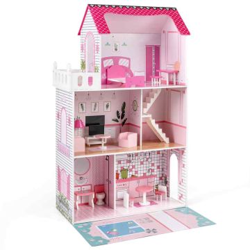 Dollhouse, 3 floors, 17 accessories, 74.5 × 120.5 × 34 cm