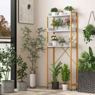 Shelf stand over the toilet, 3 shelves and 4 hooks, White, 63.5 × 163.8 × 24.1 cm
