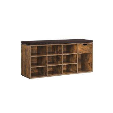 Скамейка для обуви с полками 30x104x48 см., коричневая/черная