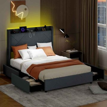 Bed, 4 drawers, Grey, 223 × 122 × 160 cm