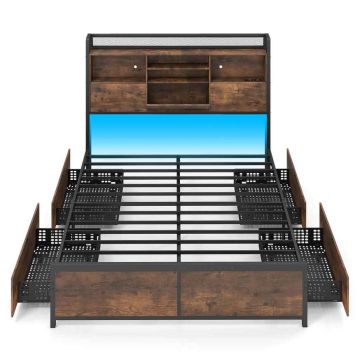 Bed frame, RGB LED, 4 drawers, 220 × 113 × 143 cm