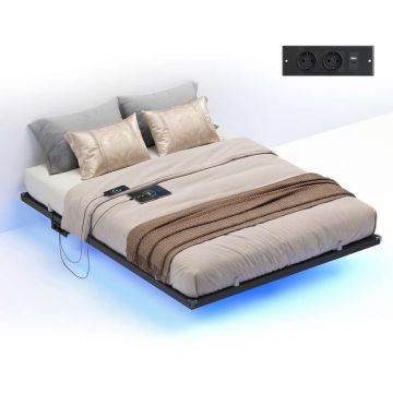 VASAGLE bed frame, 140 × 200 cm, LED, 2 sockets, USB-C, 2 USB-A, 140 × 200 cm