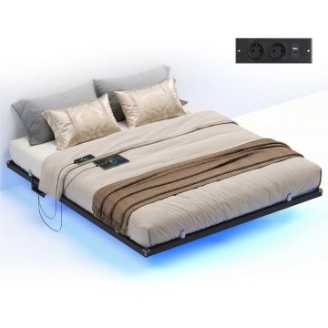 VASAGLE bed frame, 160 × 200 cm, LED, 2 sockets, USB-C, 2 USB-A, 160 × 200 cm