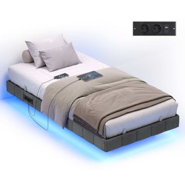 VASAGLE bed frame, LED lighting, Grey