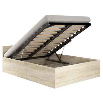 Кровать с ящиком для постельного белья и матрасом NORE CLP, 100x200 см, цвет дуб.