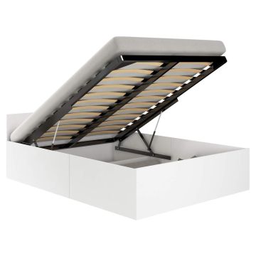 Кровать с ящиком для постельного белья и матрасом NORE CLP, 120x200 см, белая.