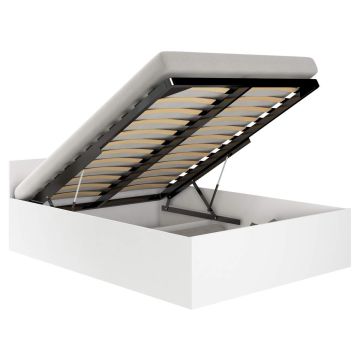 Кровать с ящиком для постельного белья и матрасом NORE CLP, 160x200 см, белая.