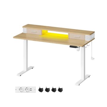Стол с электрической регулировкой высоты и подсветкой 60x140x120 см., белый/светло-коричневый