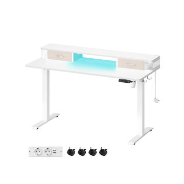 Стол с электрической регулировкой высоты и подсветкой 60x140x120 см., белый/бежевый